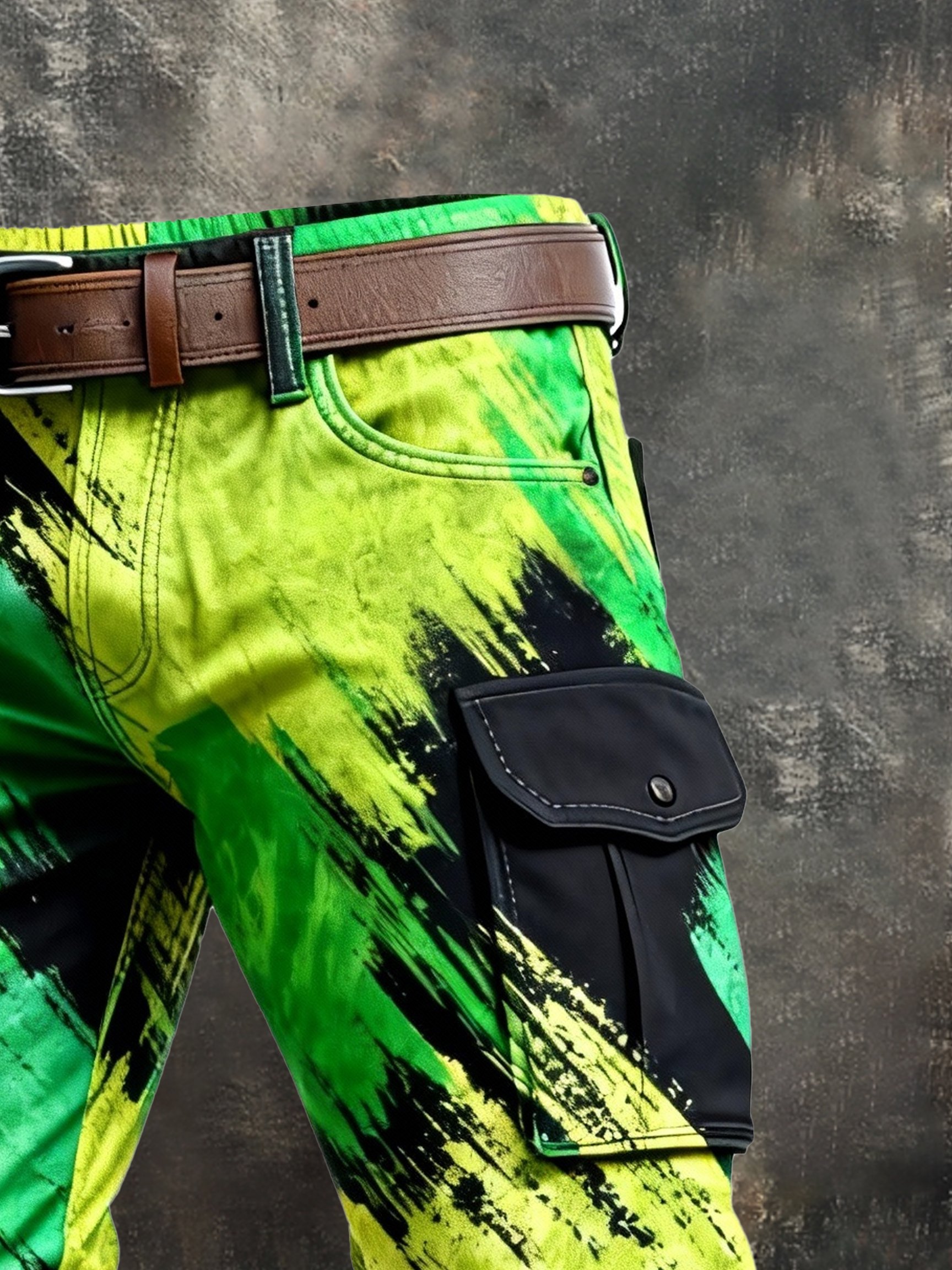 Pantalón retro en bloques de color desgastado bolsillo Cargo para hombre