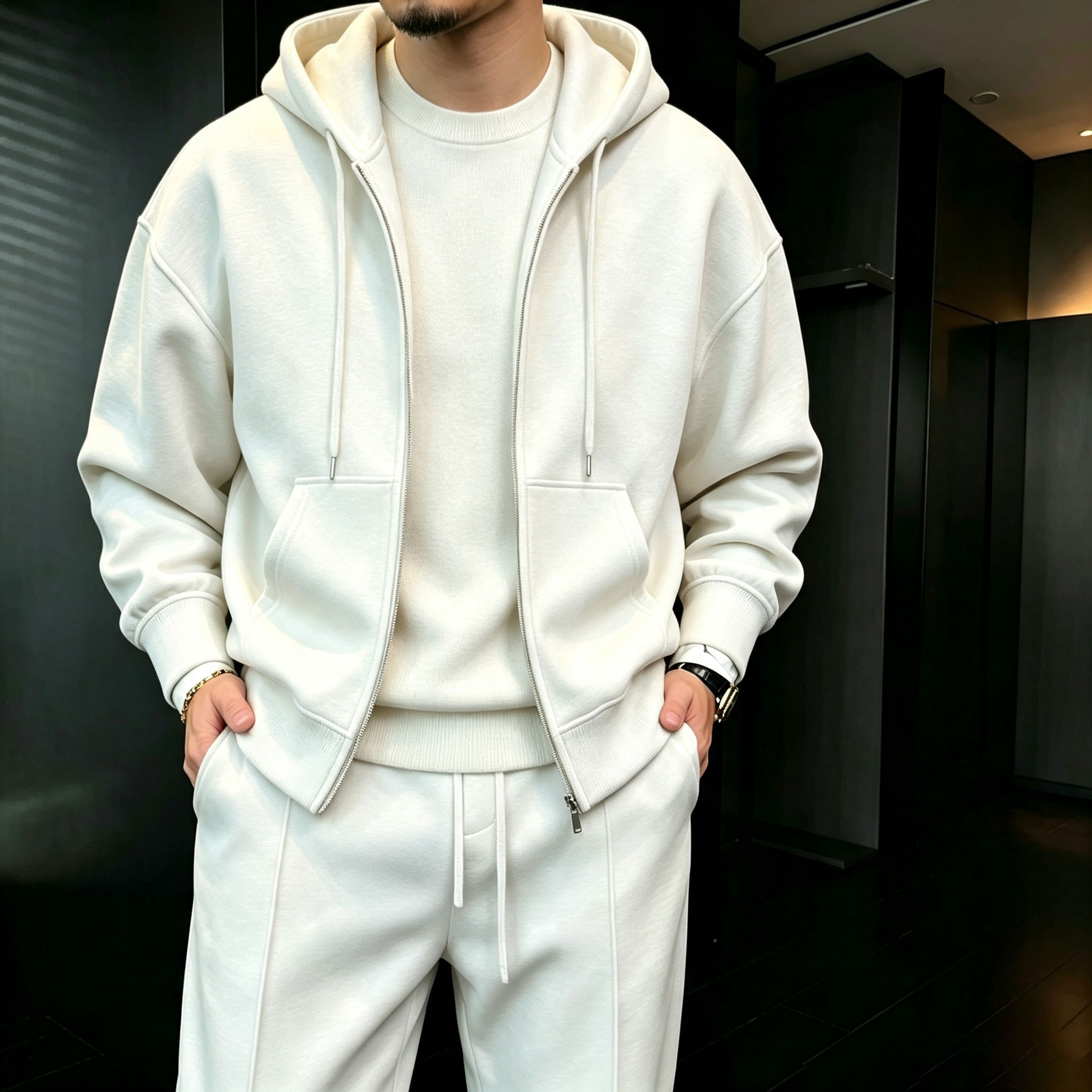 para hombre casual Hooded Cardigan chaqueta and pantalón conjunto de dos piezas