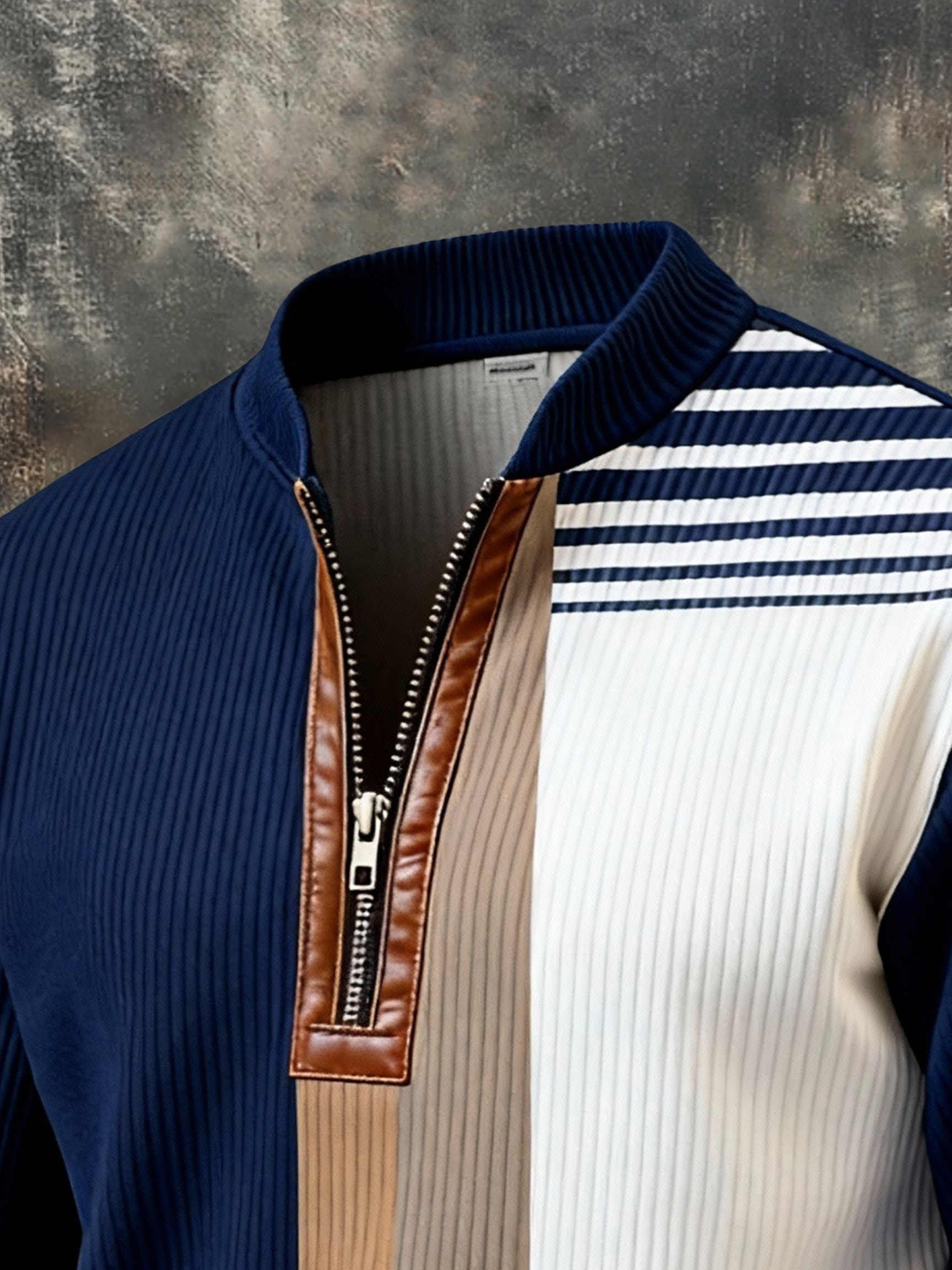 Sudadera vintage Color-Block estampado con cierre con gorrasucha para hombre