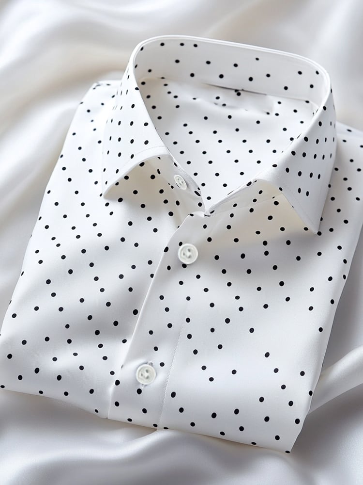 Camisa casual black small dot diseño solapa de manga corta para hombre