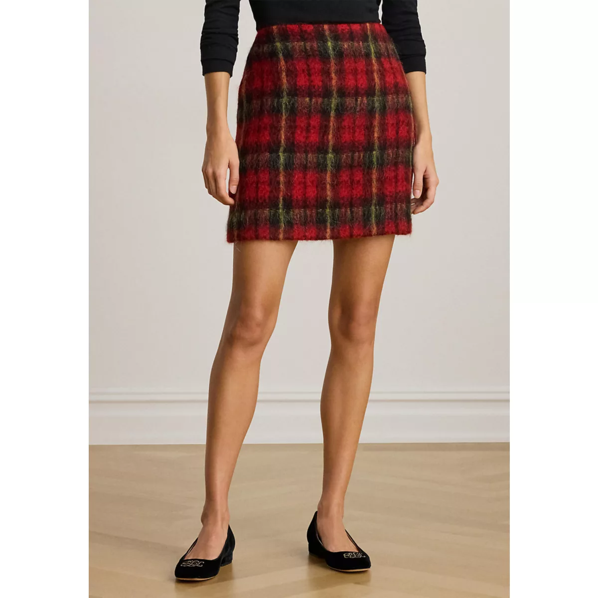 Women's Plaid Mohair Pencil Miniskirt - 1