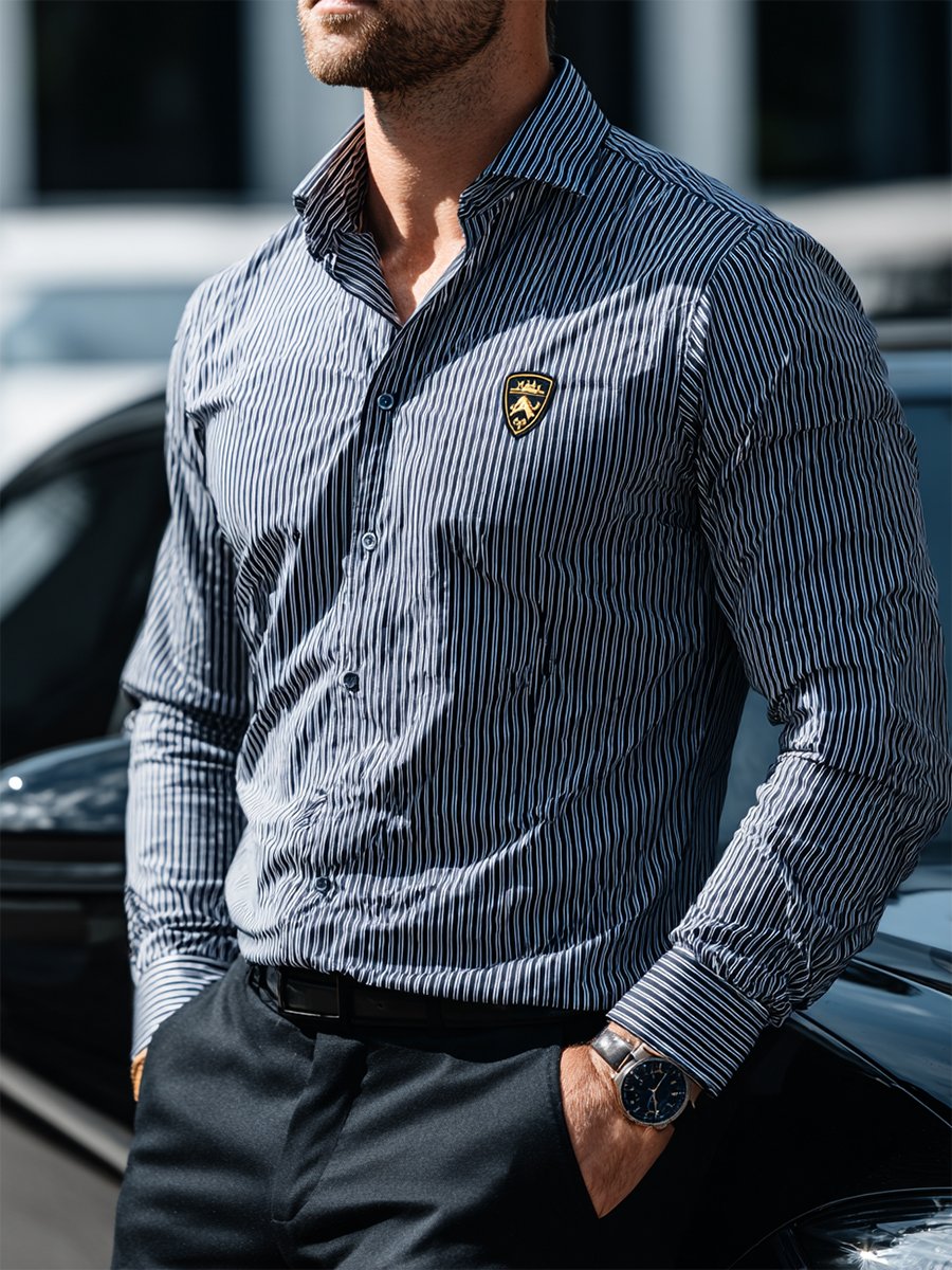 Camisa retro casual a rayas ejecutivo de manga larga para hombre