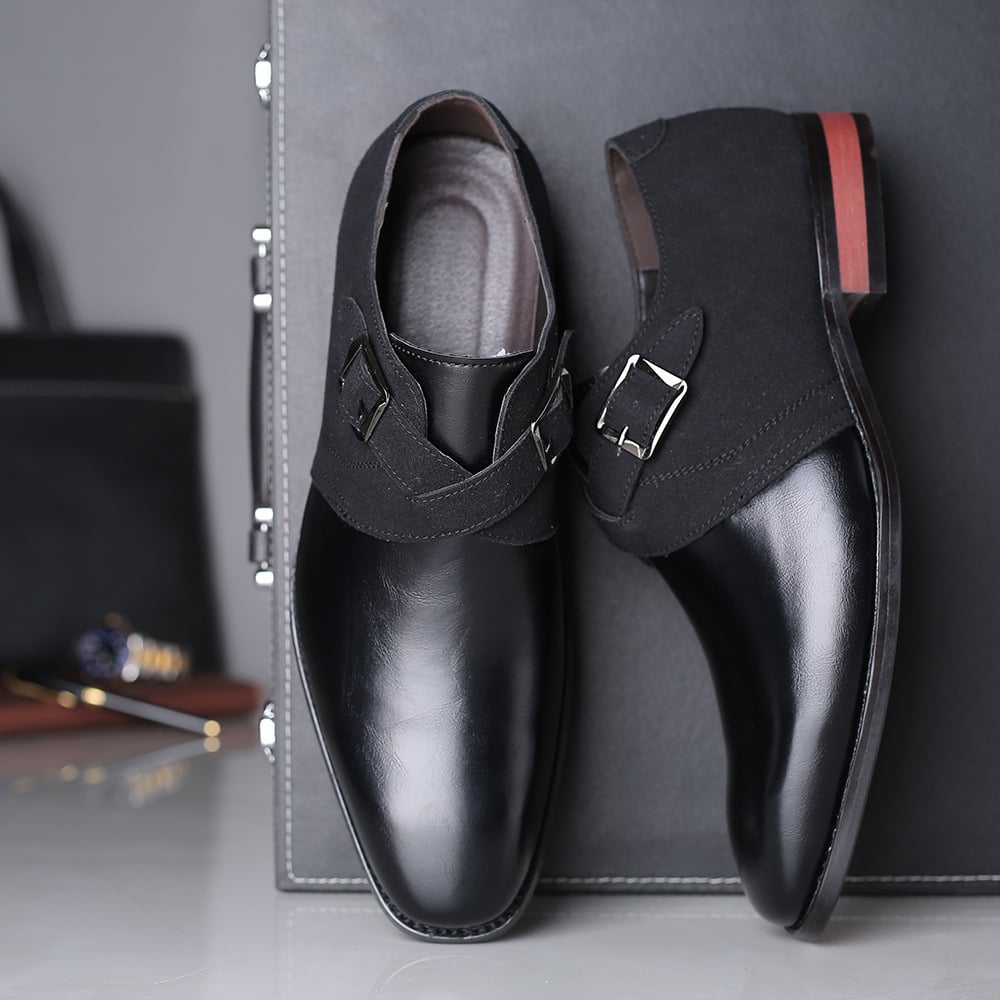 Zapatos Trendy Color Matching Double Buckle Slip-On British Style para hombre
