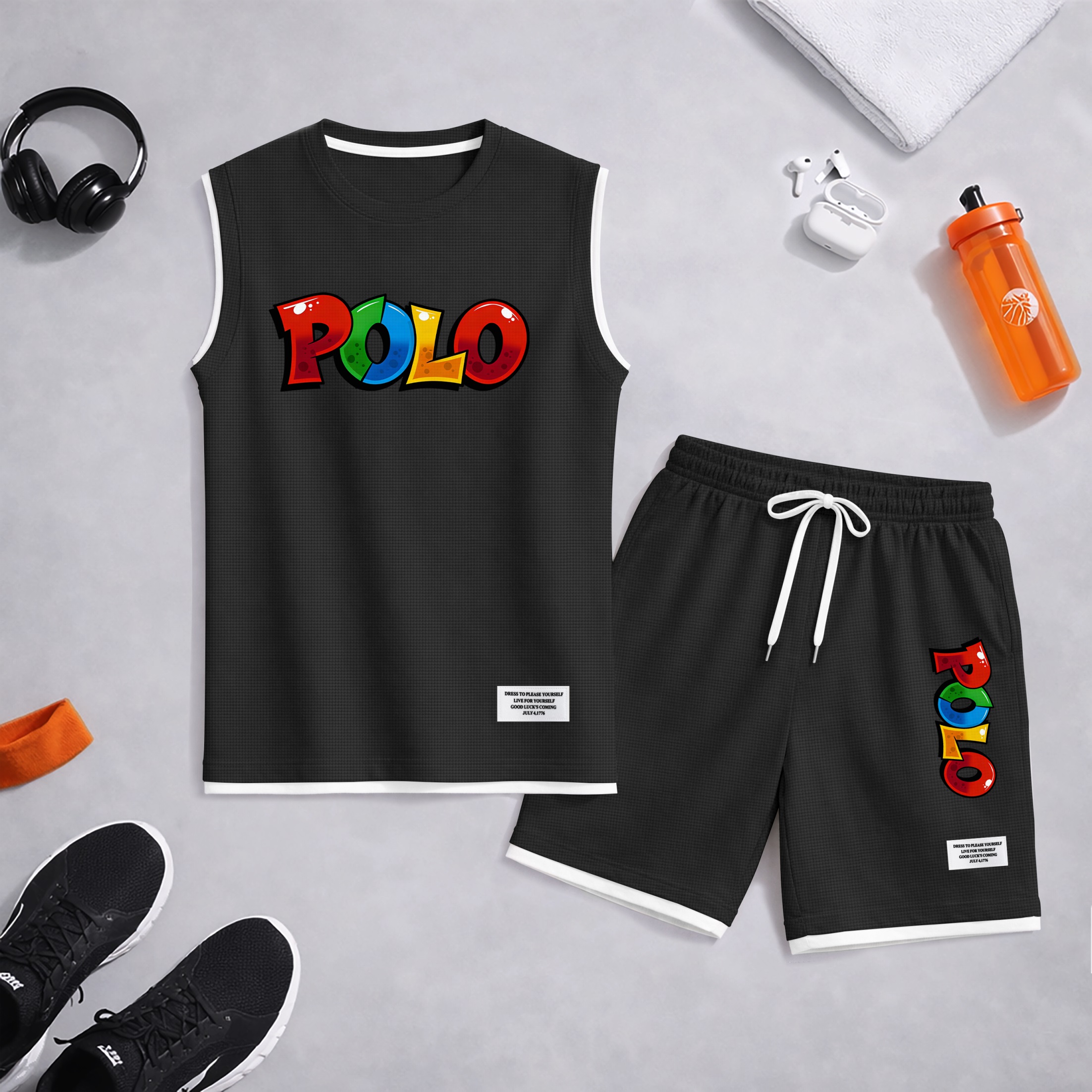 Shorts Graffiti Letter estampado Summer Set Sleeveless Tank Top & Matching Outfit, Lightweight casual Streetwear Athletic Set for Everyday & Holiday para hombre