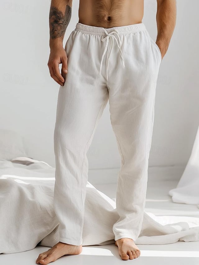 Pantalón Drawstring Elastic Waist Straight Comfortable And transpirable para exterior Vacation Beach Vacation casual para hombre