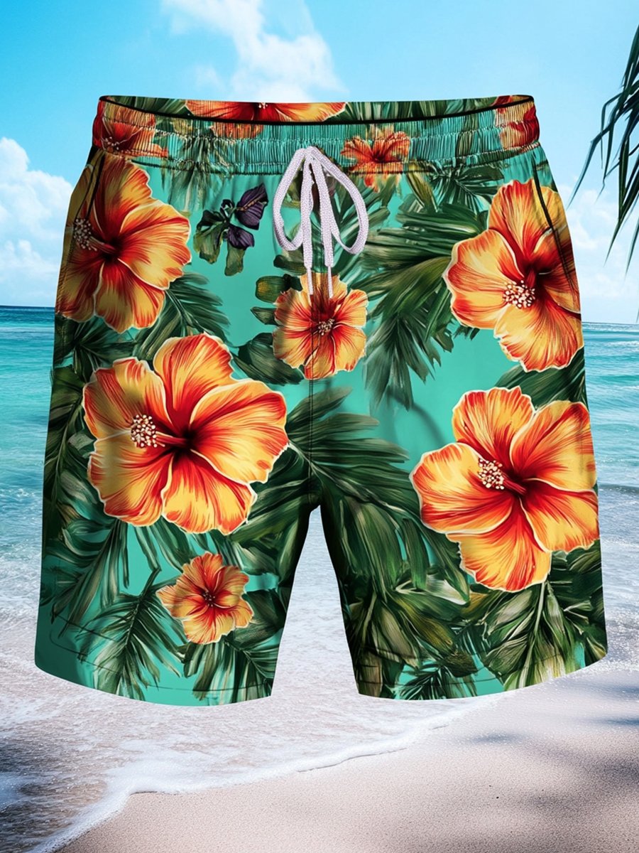 Shorts hawaiano Vacation Hibiscus estampado Beach para hombre