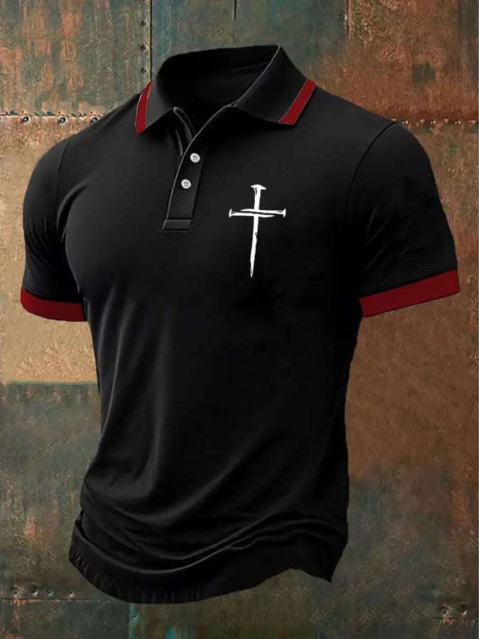 Camisa polo retro Faith casual estampado para hombre