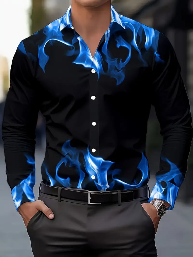 Camisa Street Style ejecutivo casual estampado de manga larga para hombre