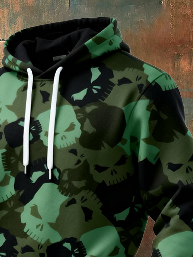 Sudadera retro desgastado en bloques de color camuflaje estampado casual de manga larga para hombre