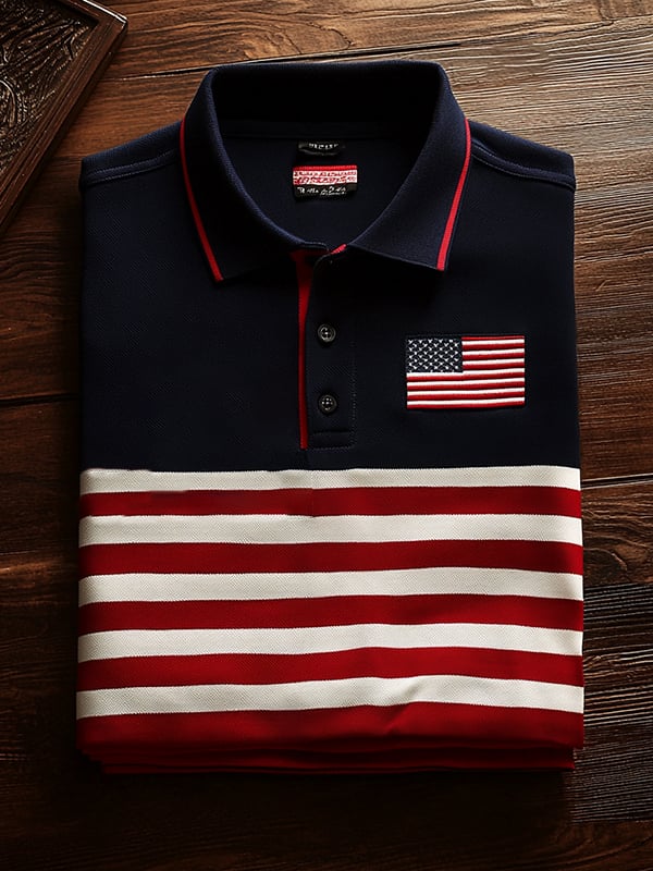 Camisa polo clásico ejecutivo Flag Independence Day de manga corta para hombre