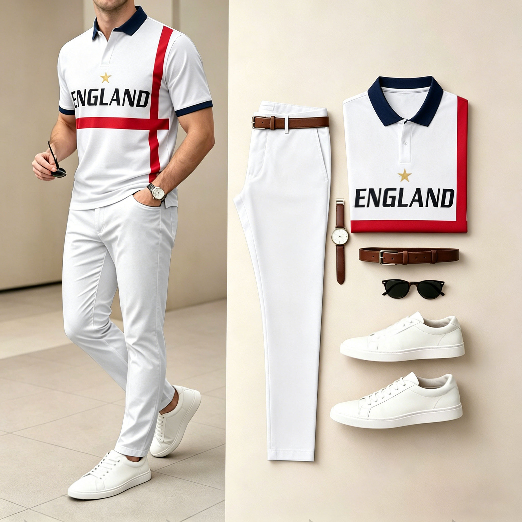 Conjunto de dos piezas casual White Letters Sporty estampado camisa polo And pantalón para hombre