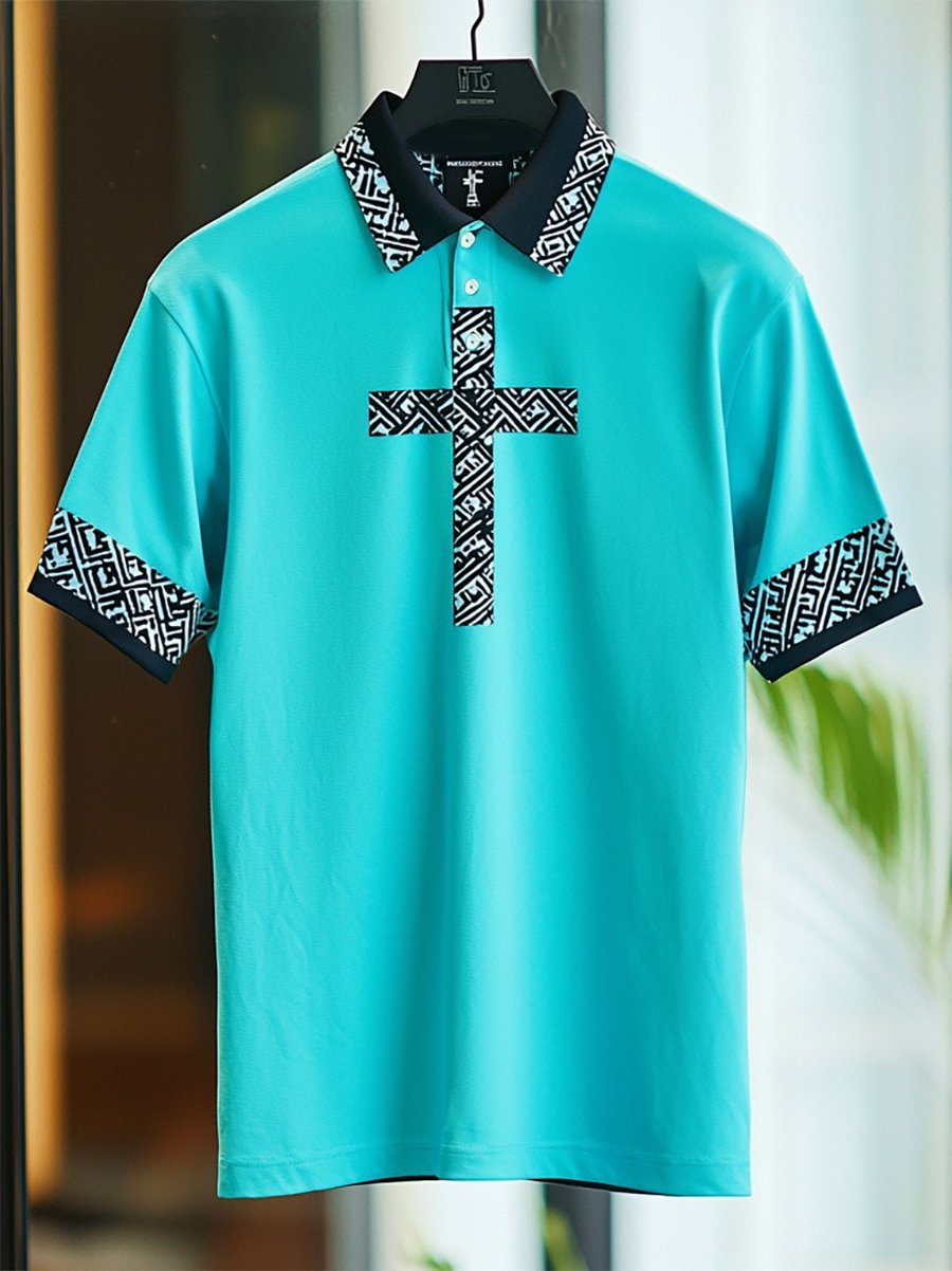 Camisa polo ejecutivo casual Cross estampado Button de manga corta para hombre