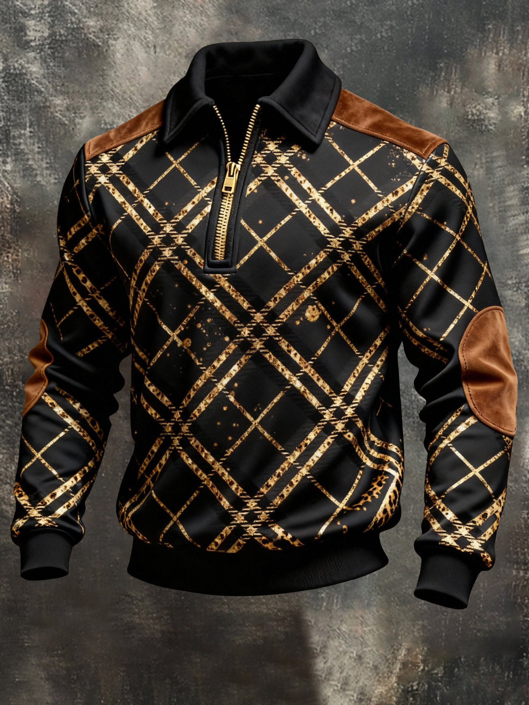 Sudadera retro en bloques de color estampado Color-Blocked con cierre para hombre