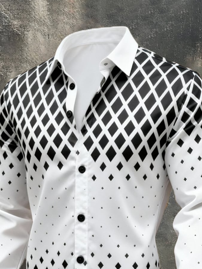 Camisa vintage Color-Block estampado de manga larga para hombre