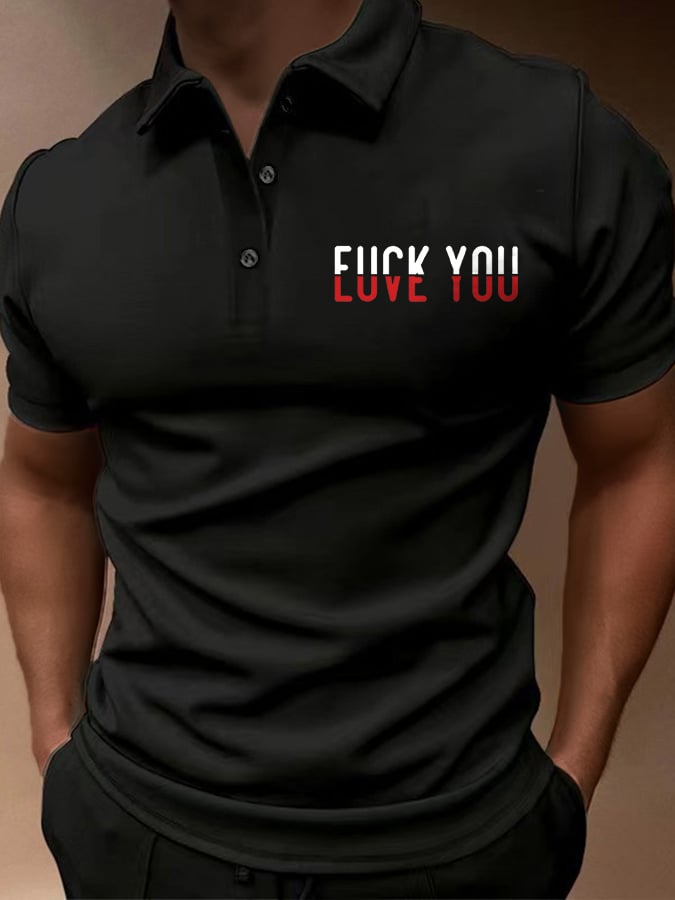 Camisa polo F*ck You Love You estampado de manga corta casual para hombre