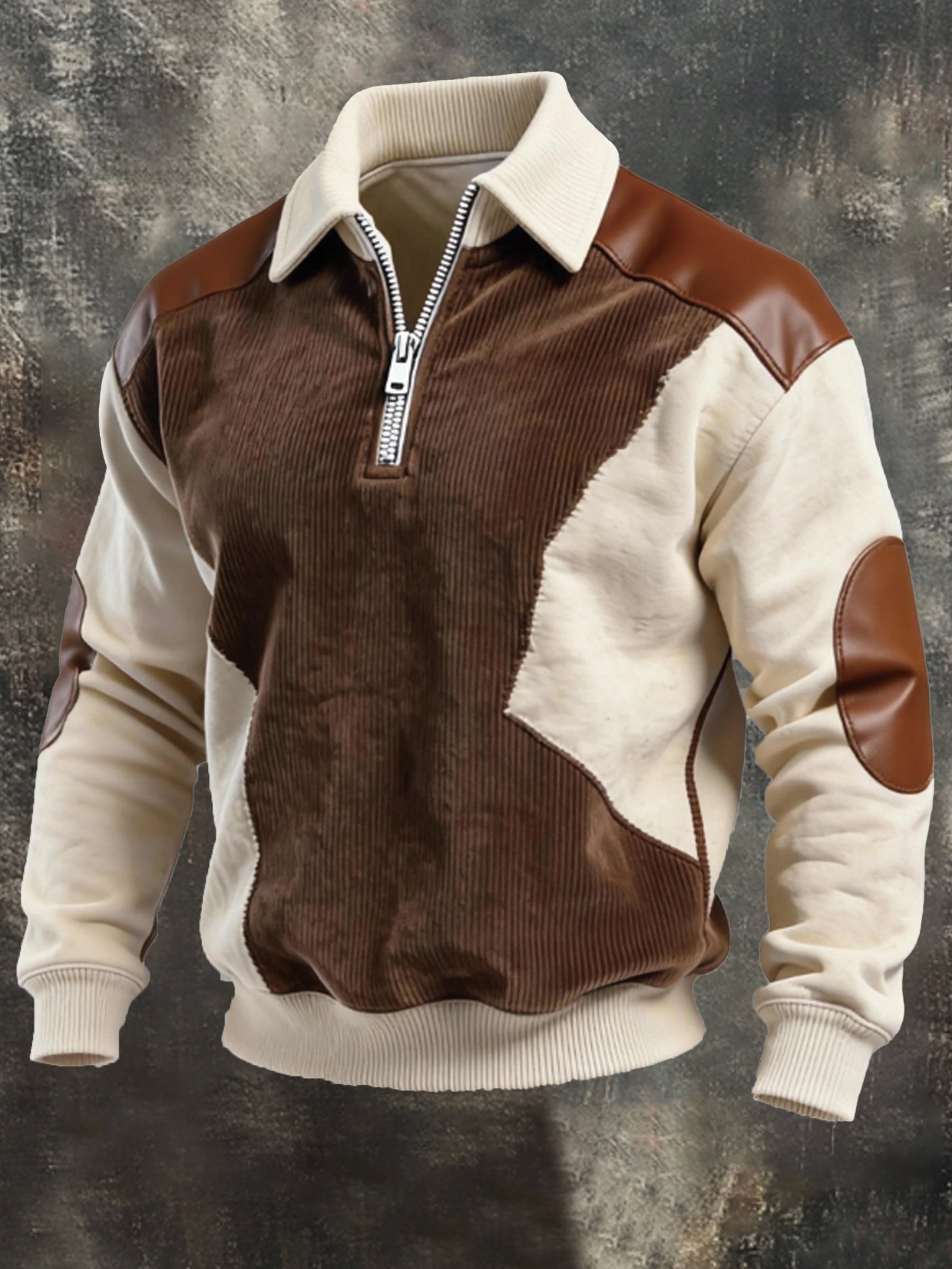 Sudadera vintage Color-Block estampado con cierre con gorrasucha para hombre