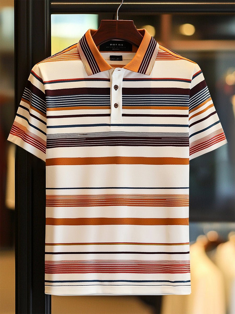 Camisa polo ejecutivo casual a rayas Button de manga corta para hombre