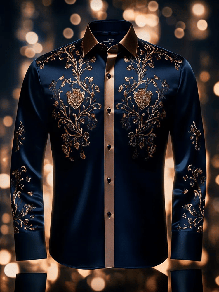 Camisa de lujo retro Contrast diseño de manga larga para hombre
