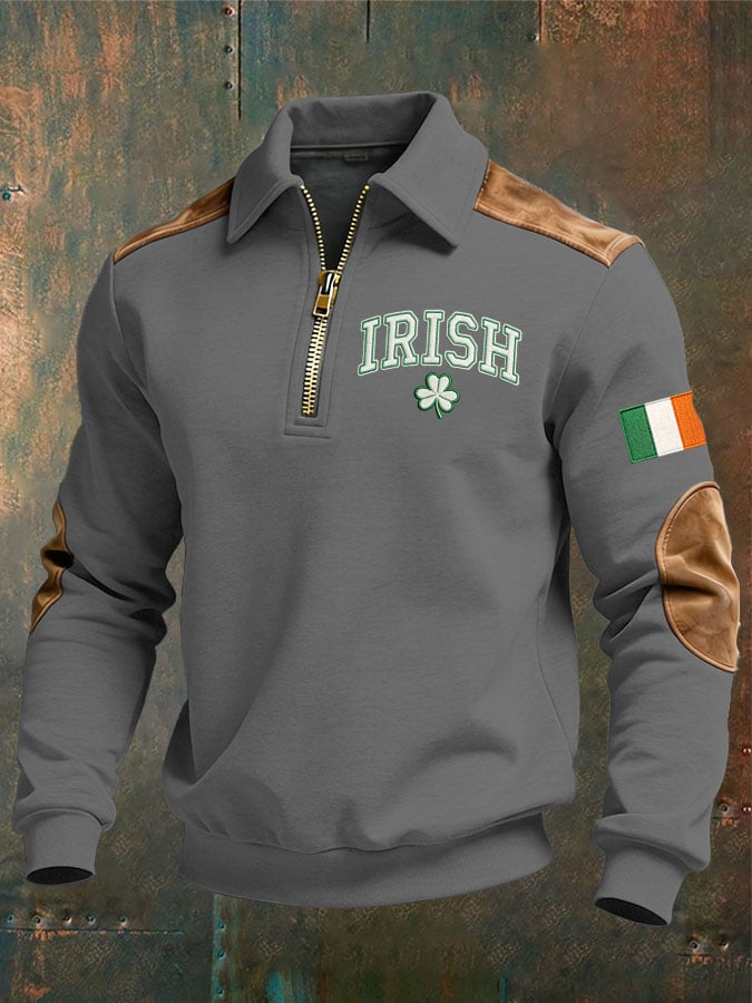 Sudadera vintage St. Patrick's Day Design estampado casual cierre para hombre