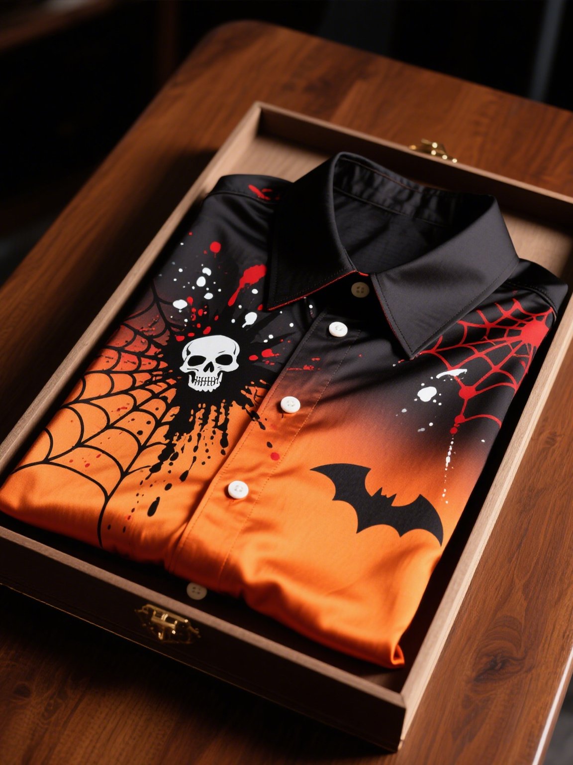 Camisa satén Luxe Halloween de manga larga con botones para hombre