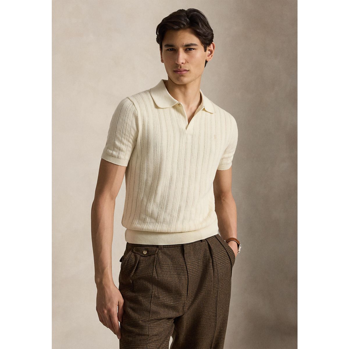 Textured Cotton Polo Sweater - 6