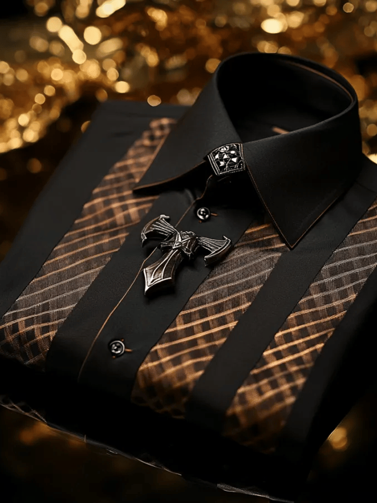 Camisa satén de lujo ejecutivo a rayas de manga larga (without tie, tie clip and brooch)