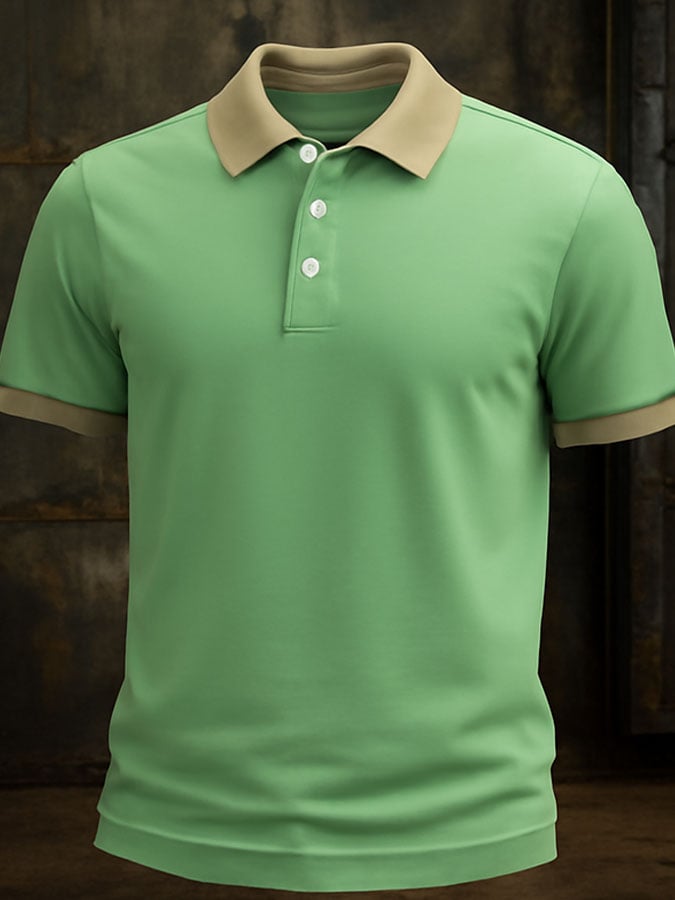 Camisa polo casual clásico Contrast Color estampado ejecutivo de manga corta para hombre