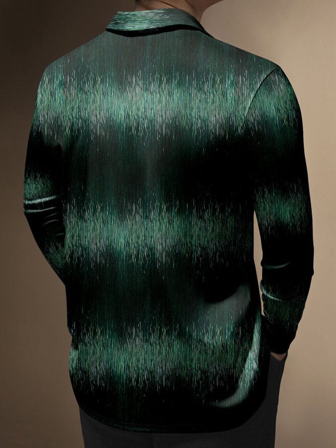 Camisa polo Ombre Abstract Button de manga larga casual