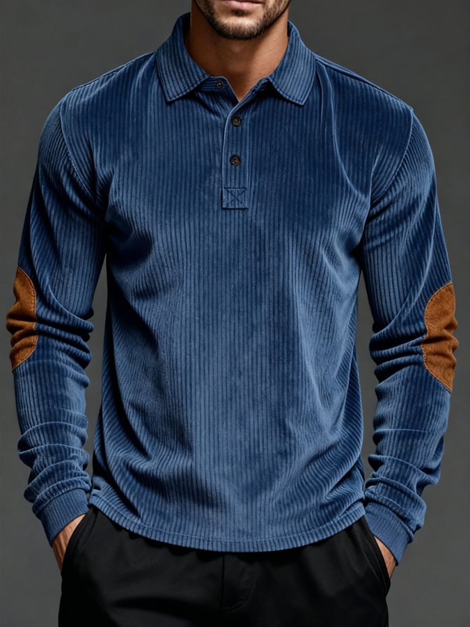 Camisa polo vintage pana casual para exterior de manga larga para hombre