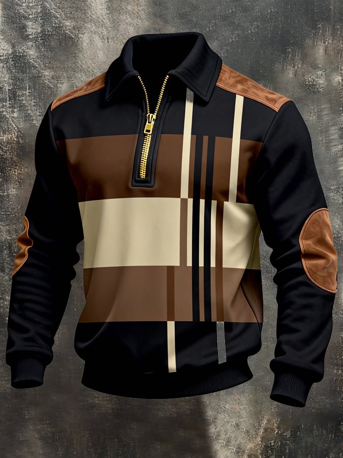 Sudadera retro en bloques de color estampado cierre para hombre