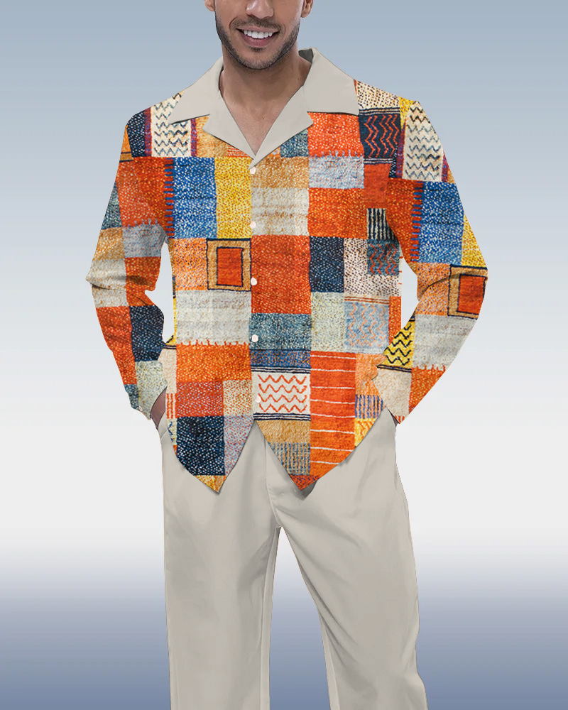 Colorblock estampado de manga larga Walking Suit para hombre