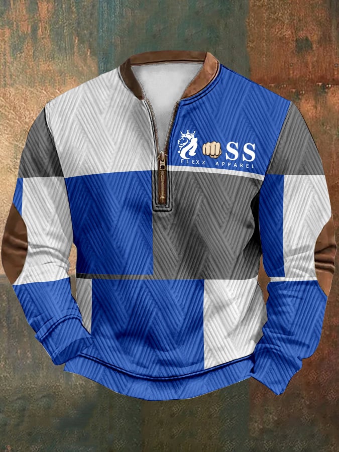 Sudadera retro Lettering Design cierre Neck tejido para hombre