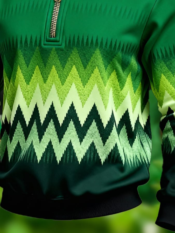 Sudadera St. Patrick's Day estampado Color-Block con cierre con gorrasucha para hombre