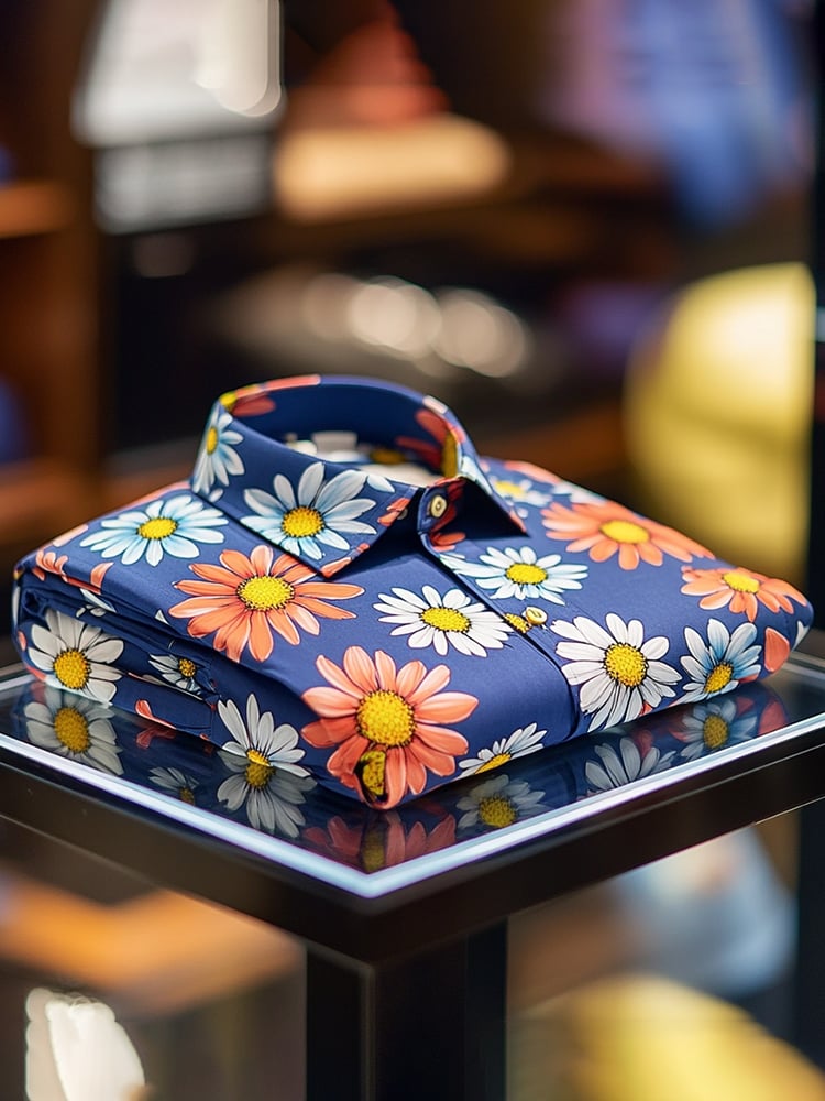 Camisa ejecutivo de lujo floral estampado de manga corta para hombre