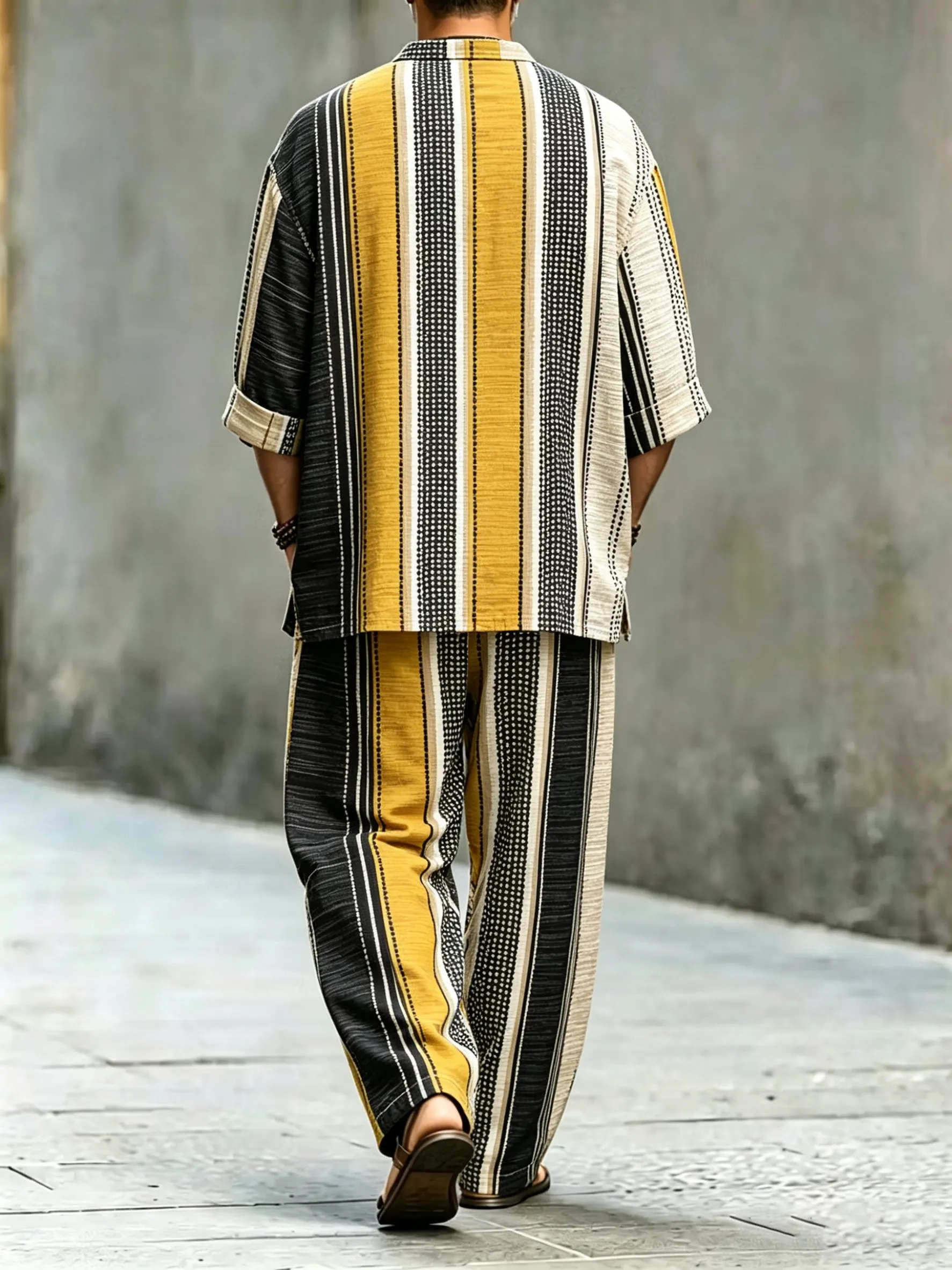 para hombre vintage Abstract Art estampado de algodón camisa Set (Top & pantalón)