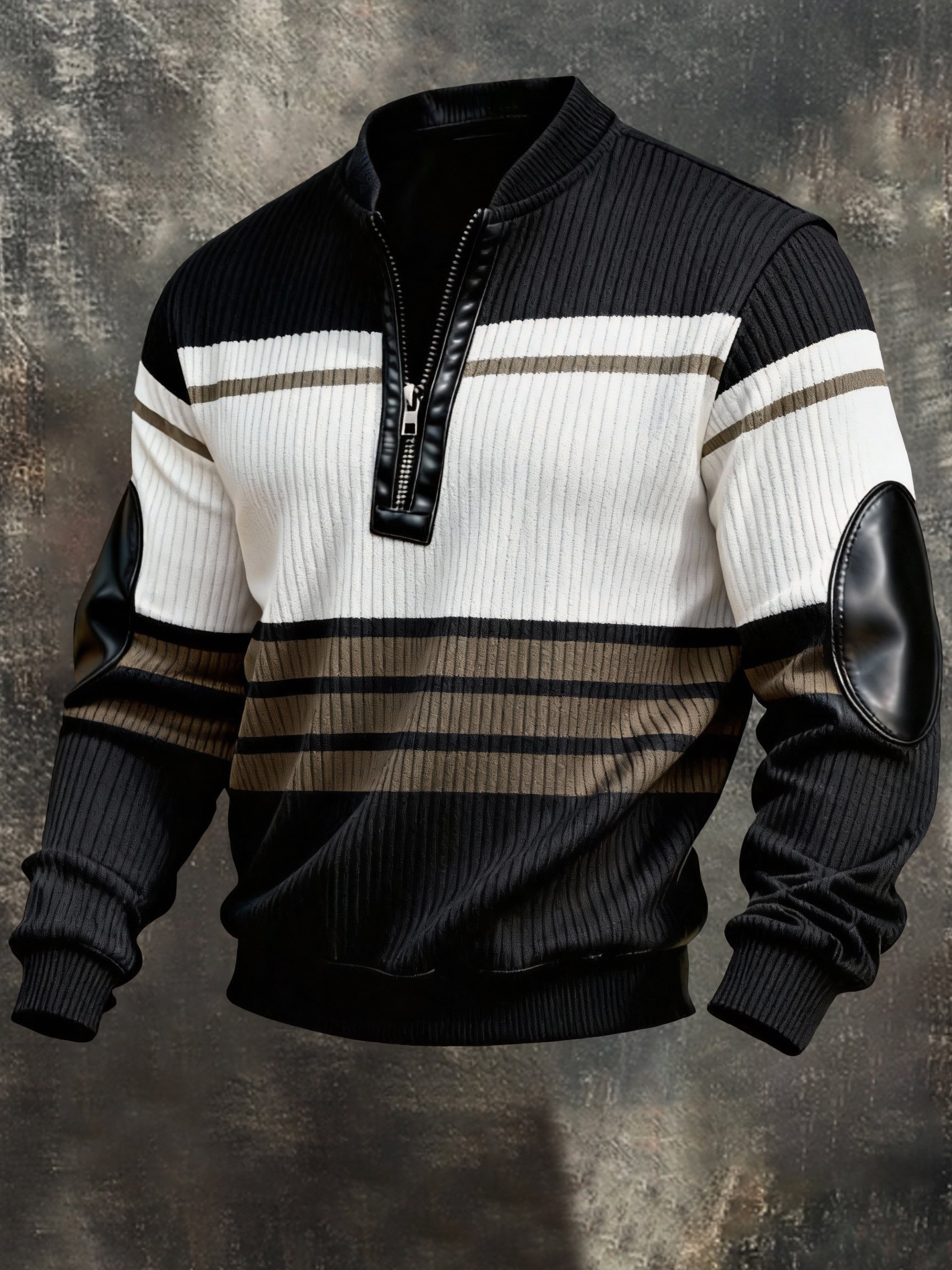 Sudadera vintage Color-Block estampado con cierre con gorrasucha para hombre