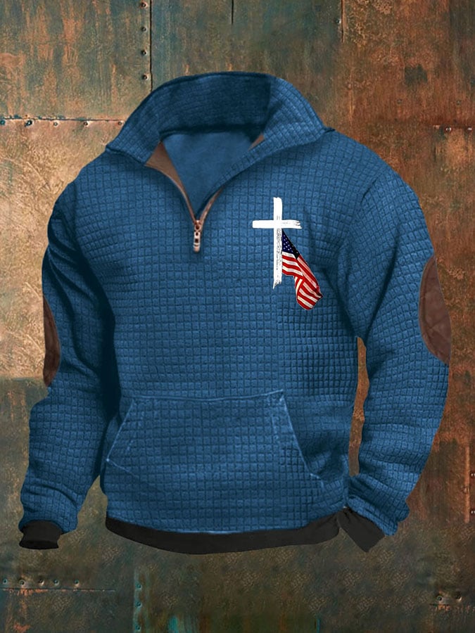 Sudadera casual Zip Neck Waffle Faith estampado para hombre