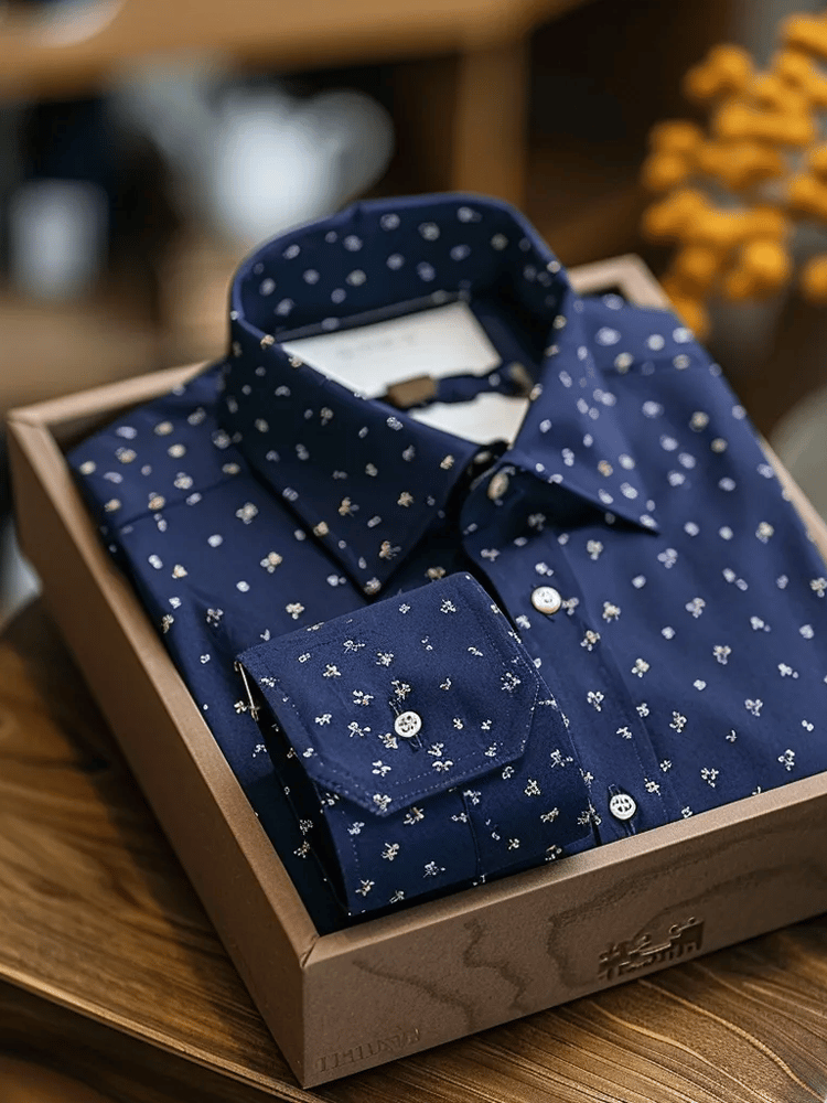Camisa de lujo Romantic Contrast Color estampado de manga larga para hombre