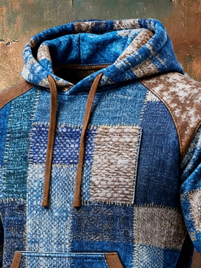 Sudadera retro desgastado en bloques de color estampado casual de manga larga para hombre