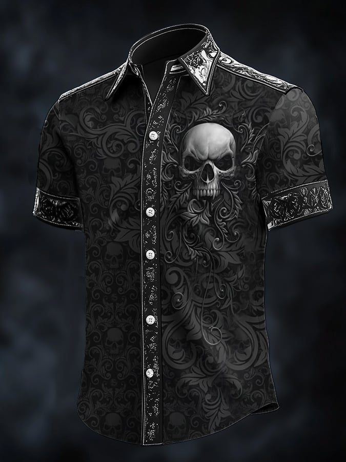 Camisa Dark Skull Brogue diseño satén para hombre
