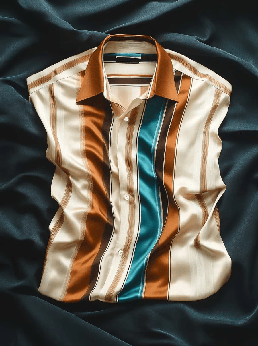 Camisa satén de lujo ejecutivo a cuadros de manga larga para hombre