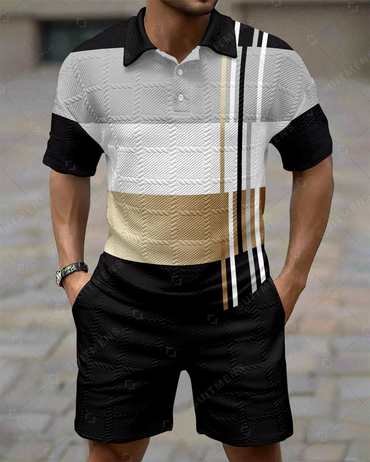 Camisa polo Colorblock Simple Texture Summer Set 259 para hombre
