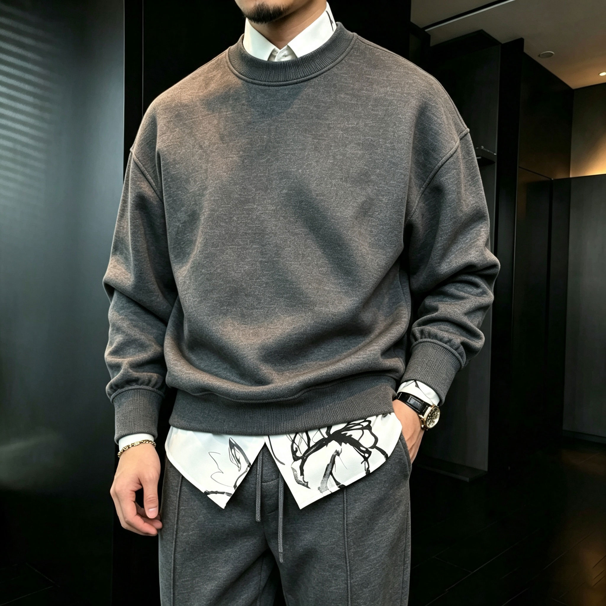 para hombre Round-Neck Sweacamiseta and pantalón Set