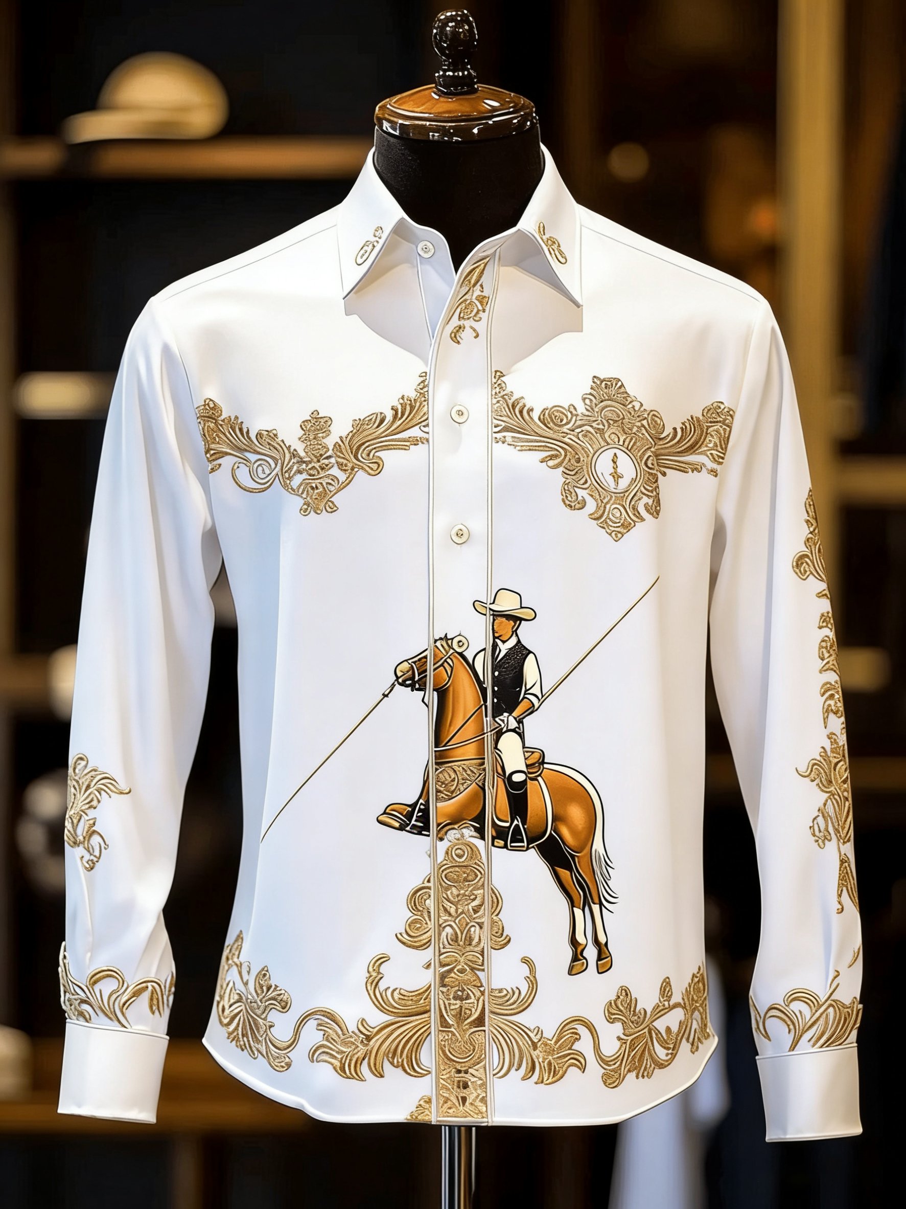 Camisa de lujo ejecutivo estampado de manga larga para hombre