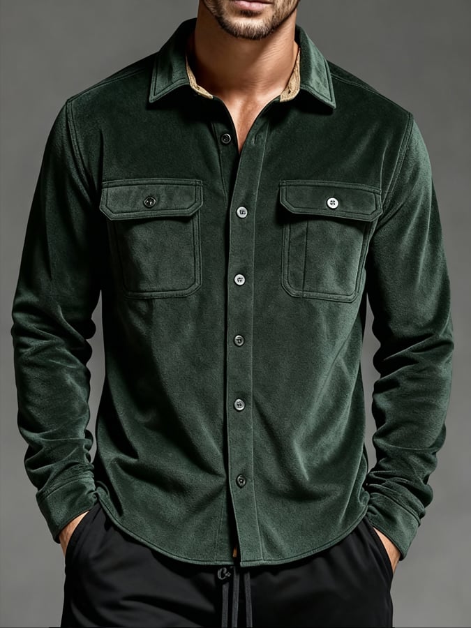 Camisa vintage Flannel Brushed de manga larga para hombre