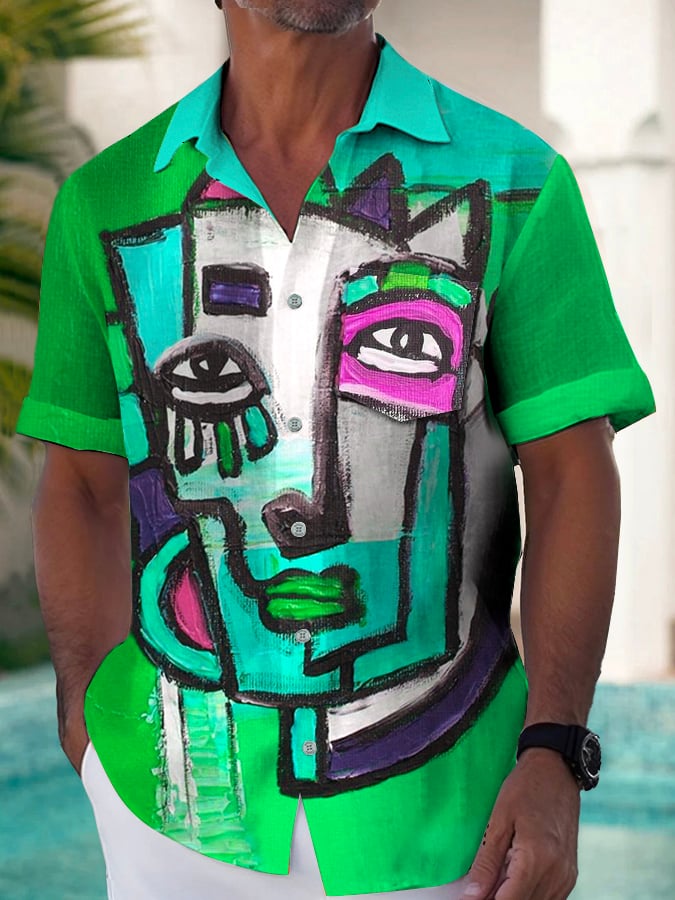 de moda Art Irregular Printing para hombre camisa