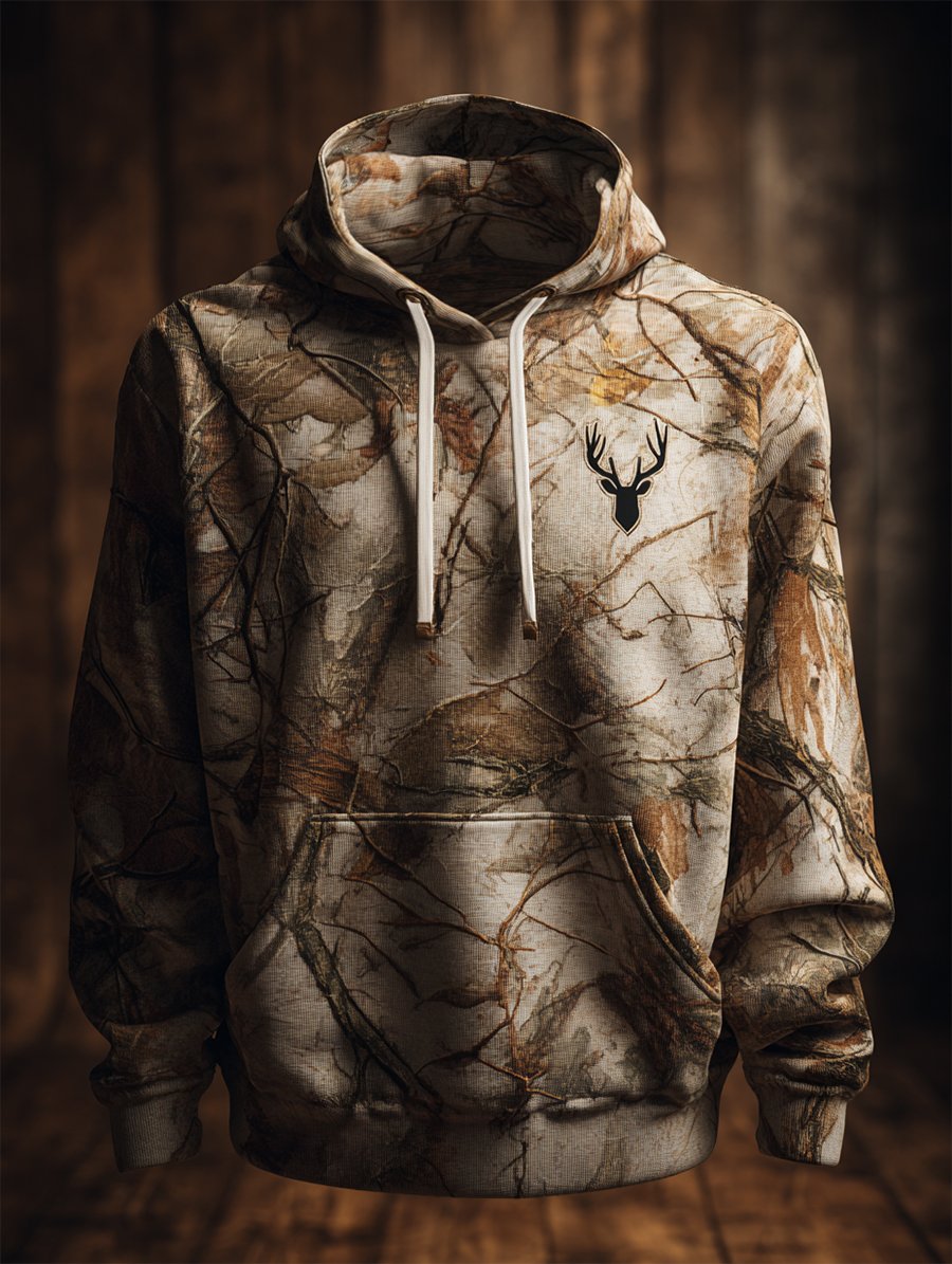 Sudadera retro Leaf camuflaje Hunting con gorrasucha para hombre