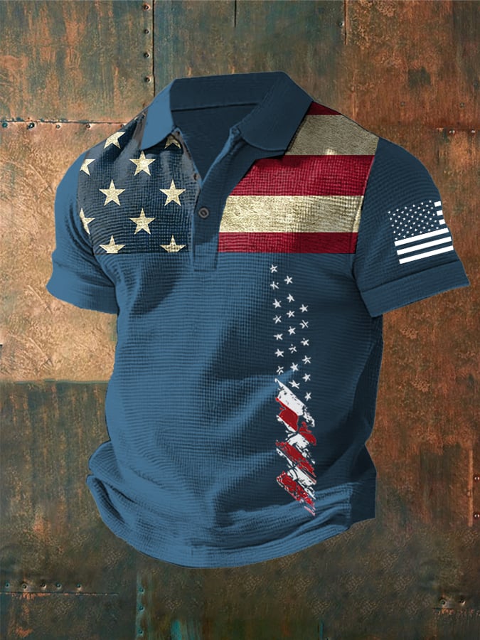 Camisa polo Independence Day Waffle Fabric de manga corta para hombre