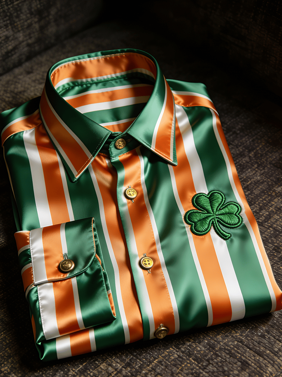 Camisa St. Patrick's Day a rayas estampado de manga larga para hombre