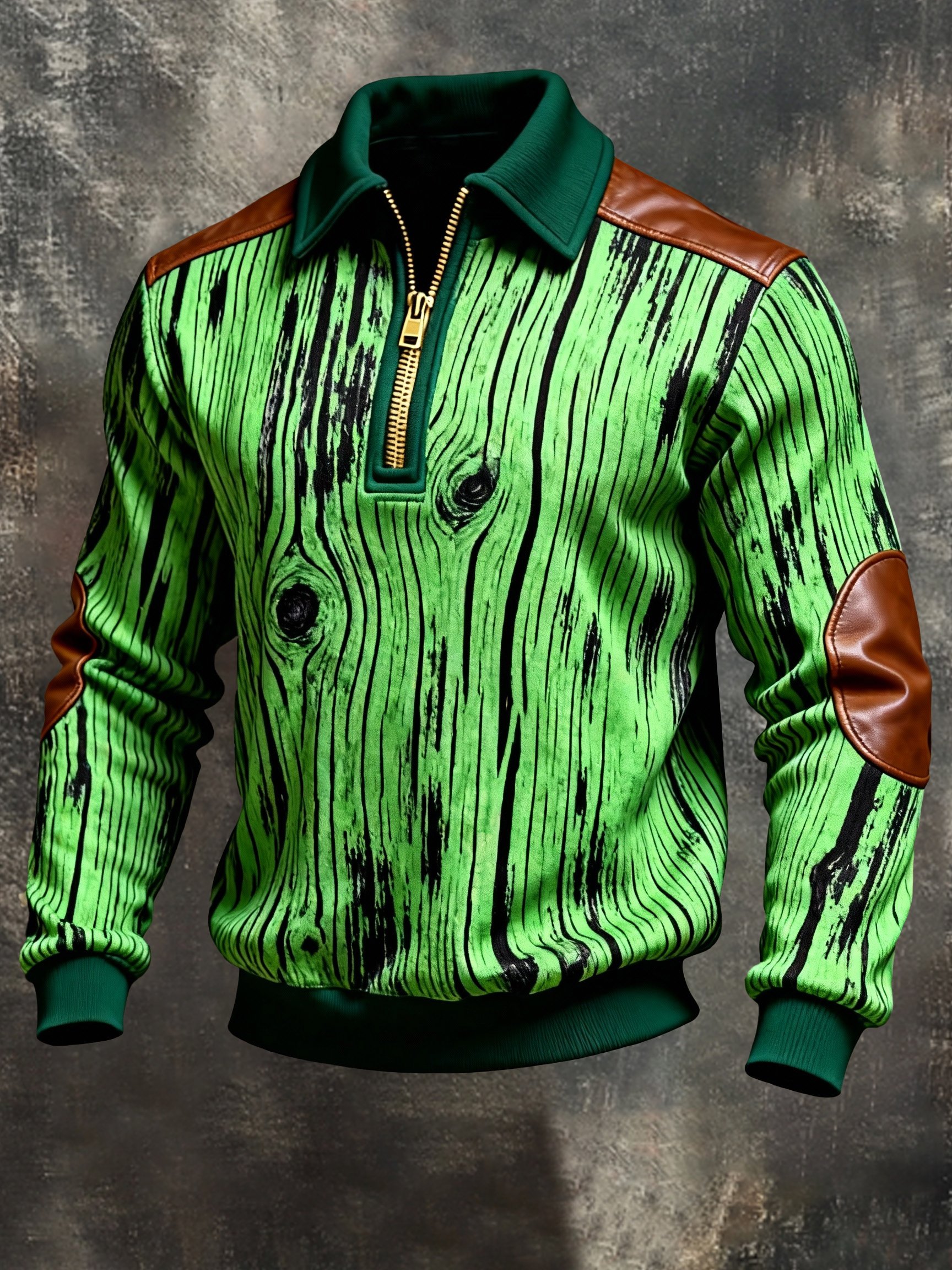 Sudadera vintage Color-Block estampado con cierre con gorrasucha para hombre